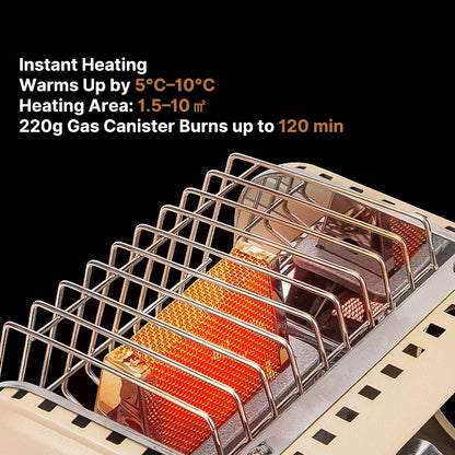 Gas heater designed for camping, lightweight and portable for easy travel