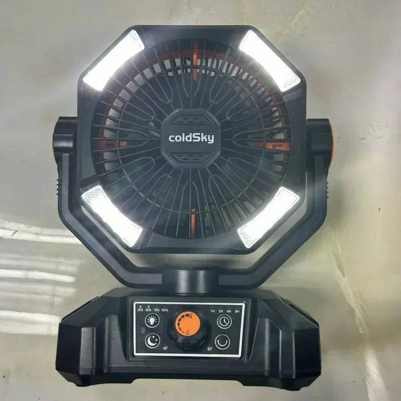 Desk fan & camping companion: Portable rechargeable fan with integrated LED lantern, perfect for emergencies