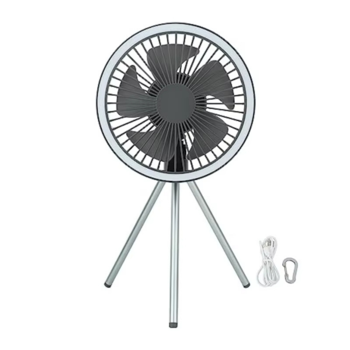 Lightweight portable camping fan with bright LED light, essential for summer camping