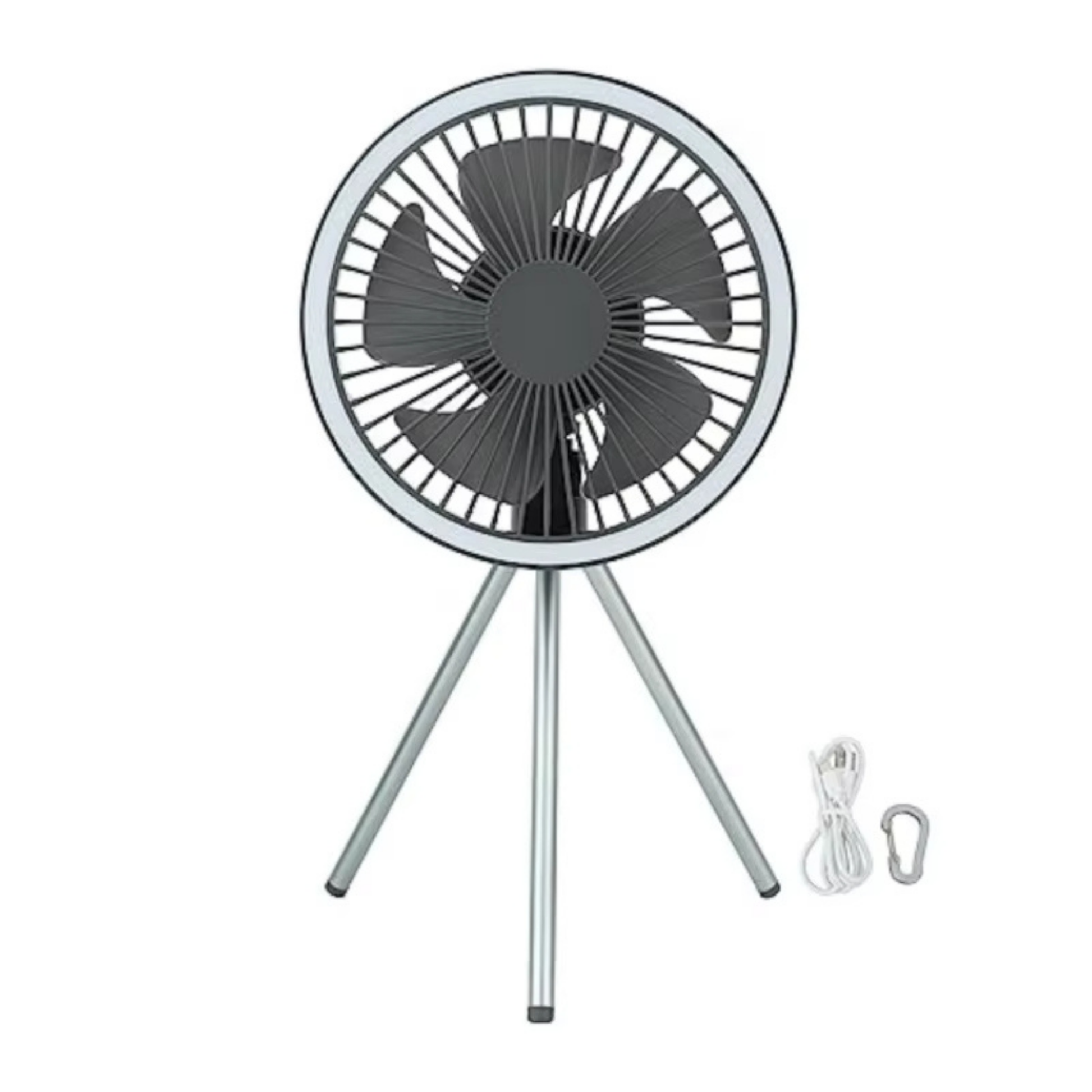 Lightweight portable camping fan with bright LED light, essential for summer camping