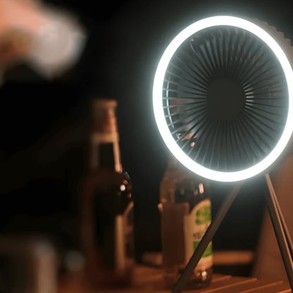 Multi-functional camping fan with LED light, provides comfort and visibility in the outdoors