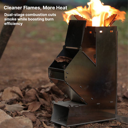 Compact rocket stove, ideal for camping & bushcraft, efficient wood burning cooking