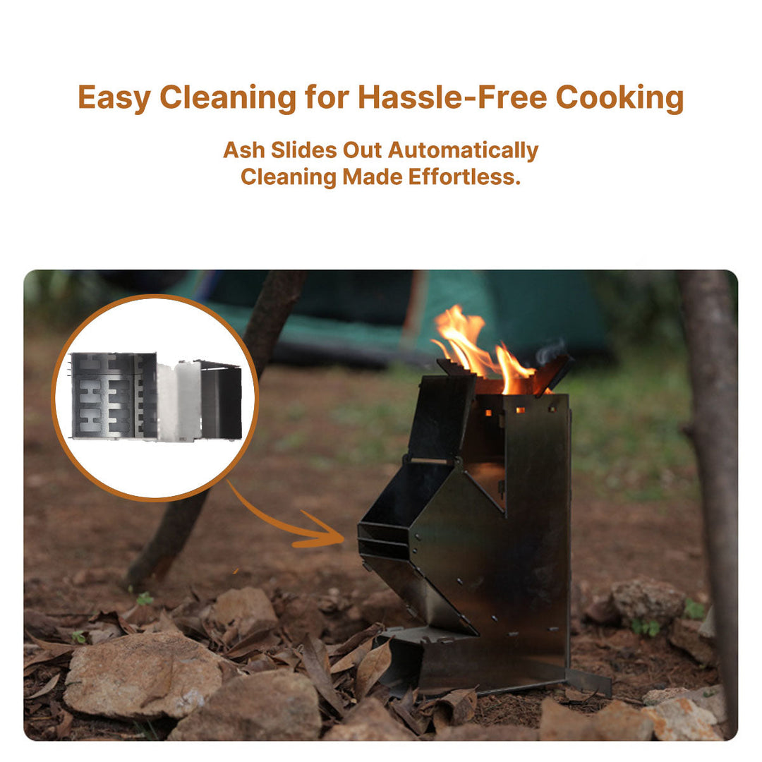 Survival gear rocket stove, portable wood burner for emergency outdoor cooking