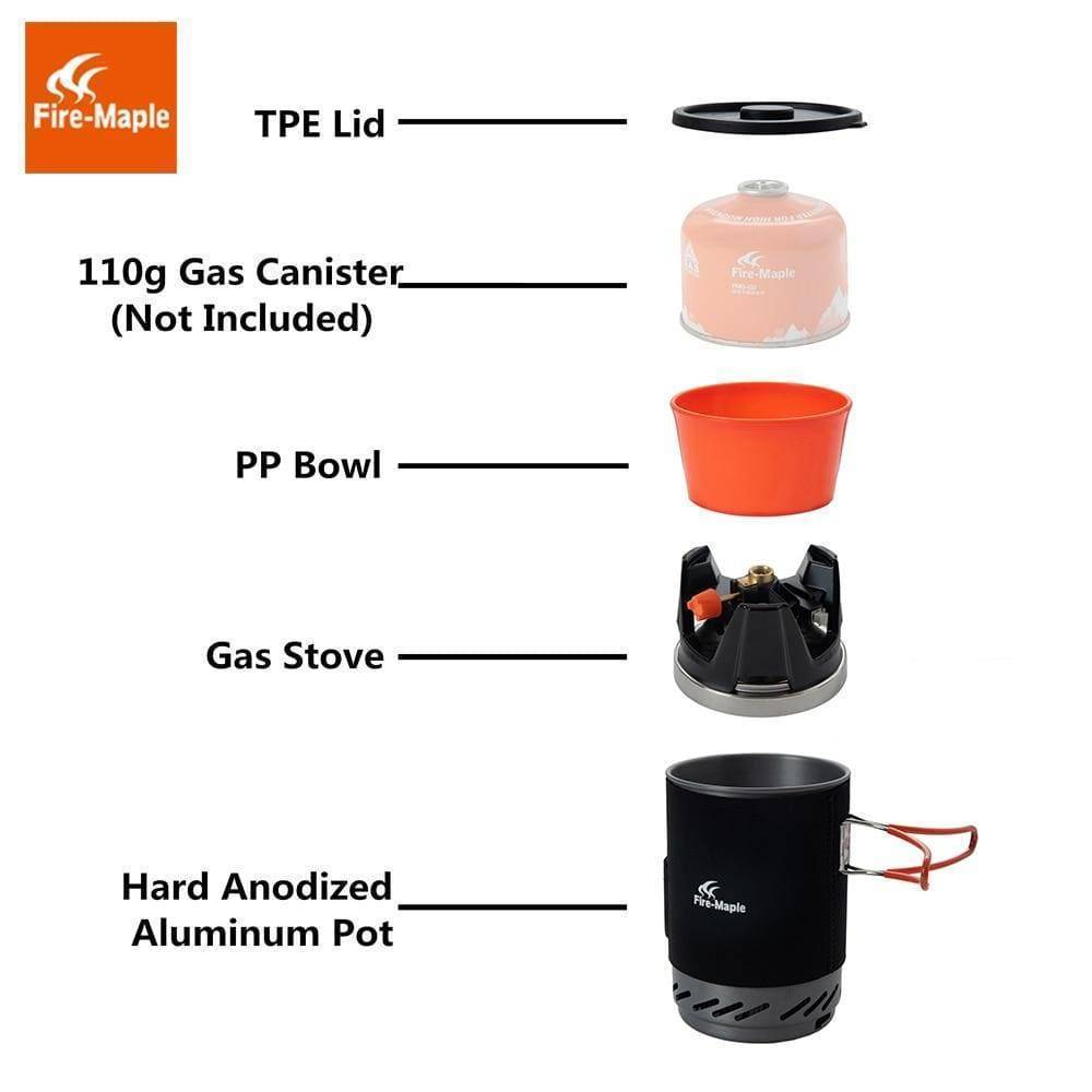 Portable camping stove set with pot, burner, and fuel canister, essential outdoor cooking gear