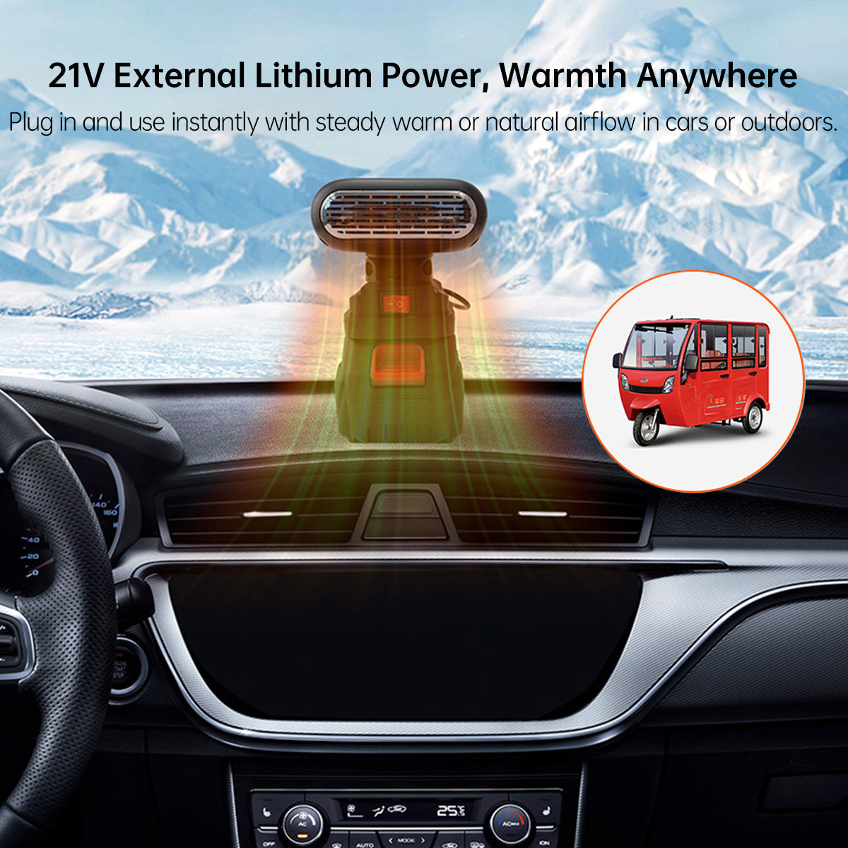 Compact car defroster with 3s instant heat, essential winter auto accessory for travel