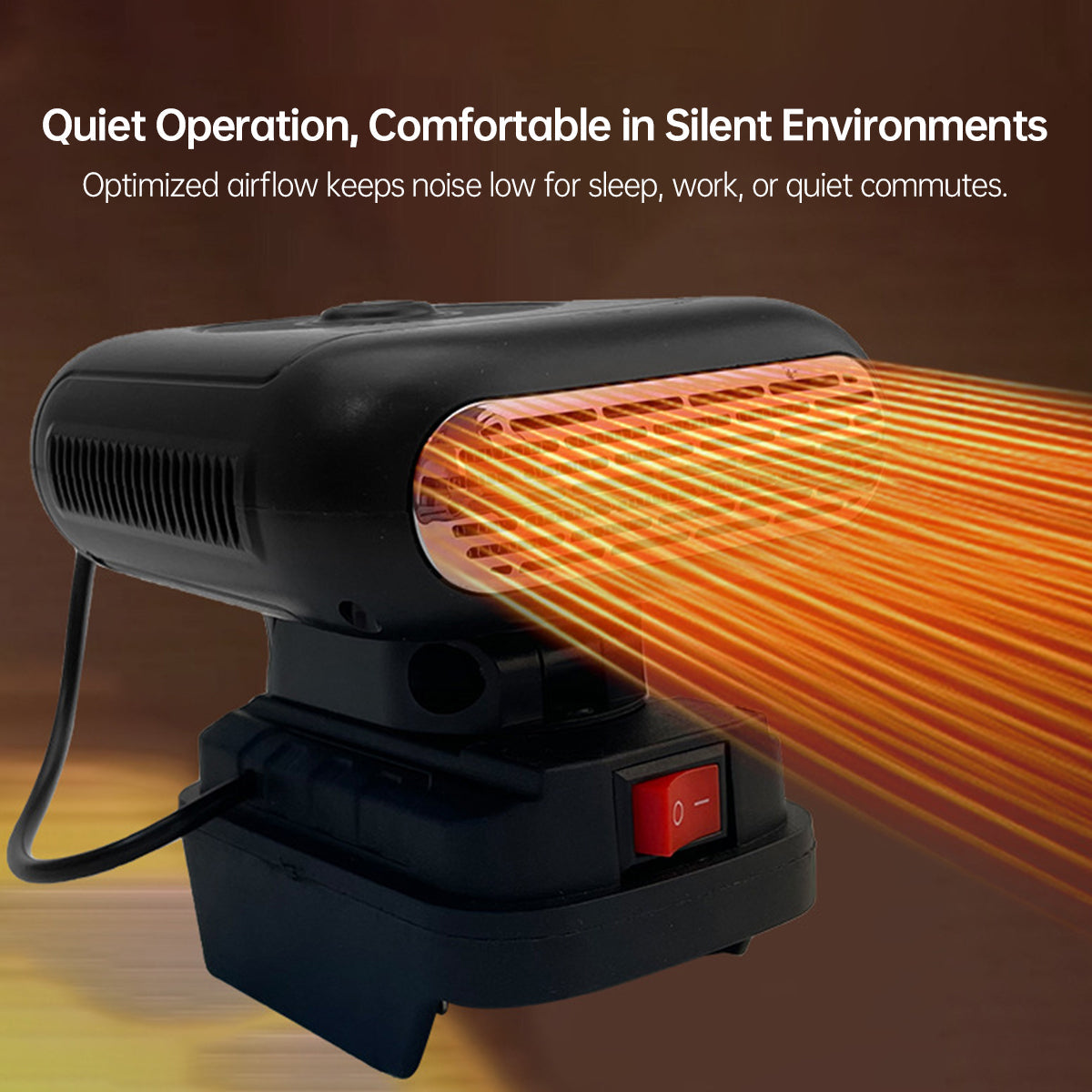 Close-up of portable car heater with '3s Instant Heat' feature, effective vehicle climate control