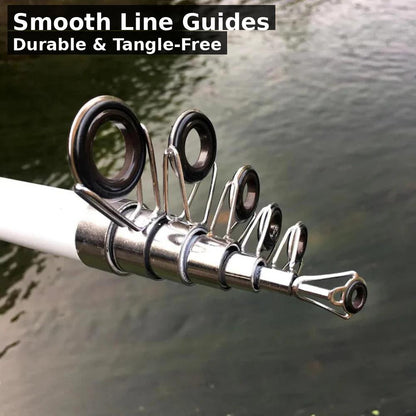 Fully collapsed carbon fiber telescopic fishing rod, demonstrating its compact and portable design.