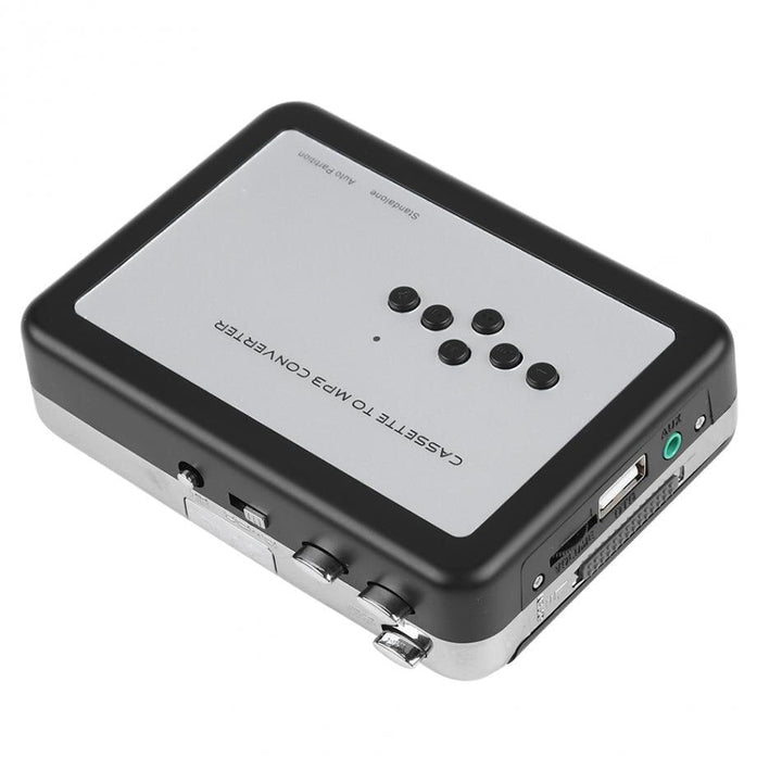 Digital audio archiver: Portable USB converter turns cassette tapes into MP3s, saving your vintage music collection.
