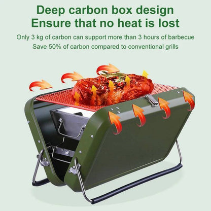 Compact folding charcoal grill, perfect for travel, picnics, and outdoor barbecue adventures