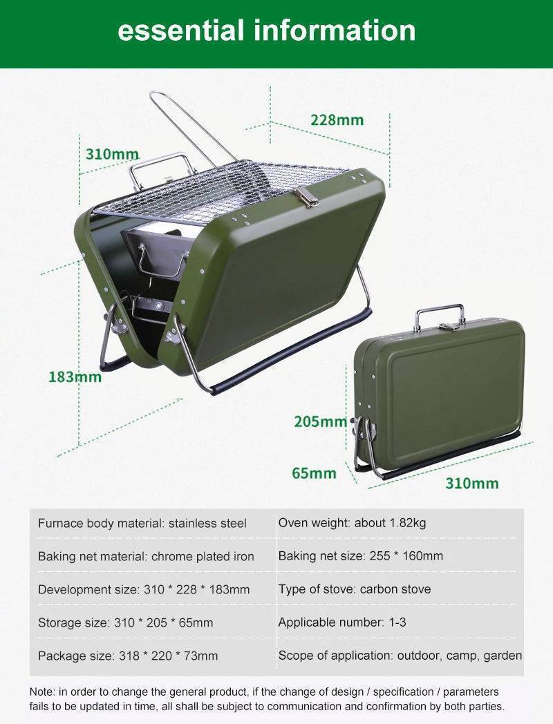 Folding charcoal BBQ for easy transport, ideal for camping gear and outdoor grilling