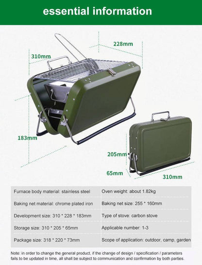 Folding charcoal BBQ for easy transport, ideal for camping gear and outdoor grilling