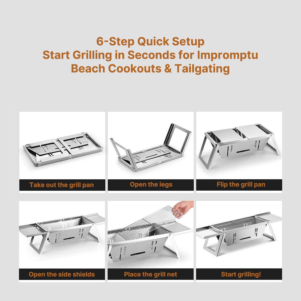 Travel-friendly charcoal grill, ultra-thin and easy to fold for outdoor grilling enjoyment.