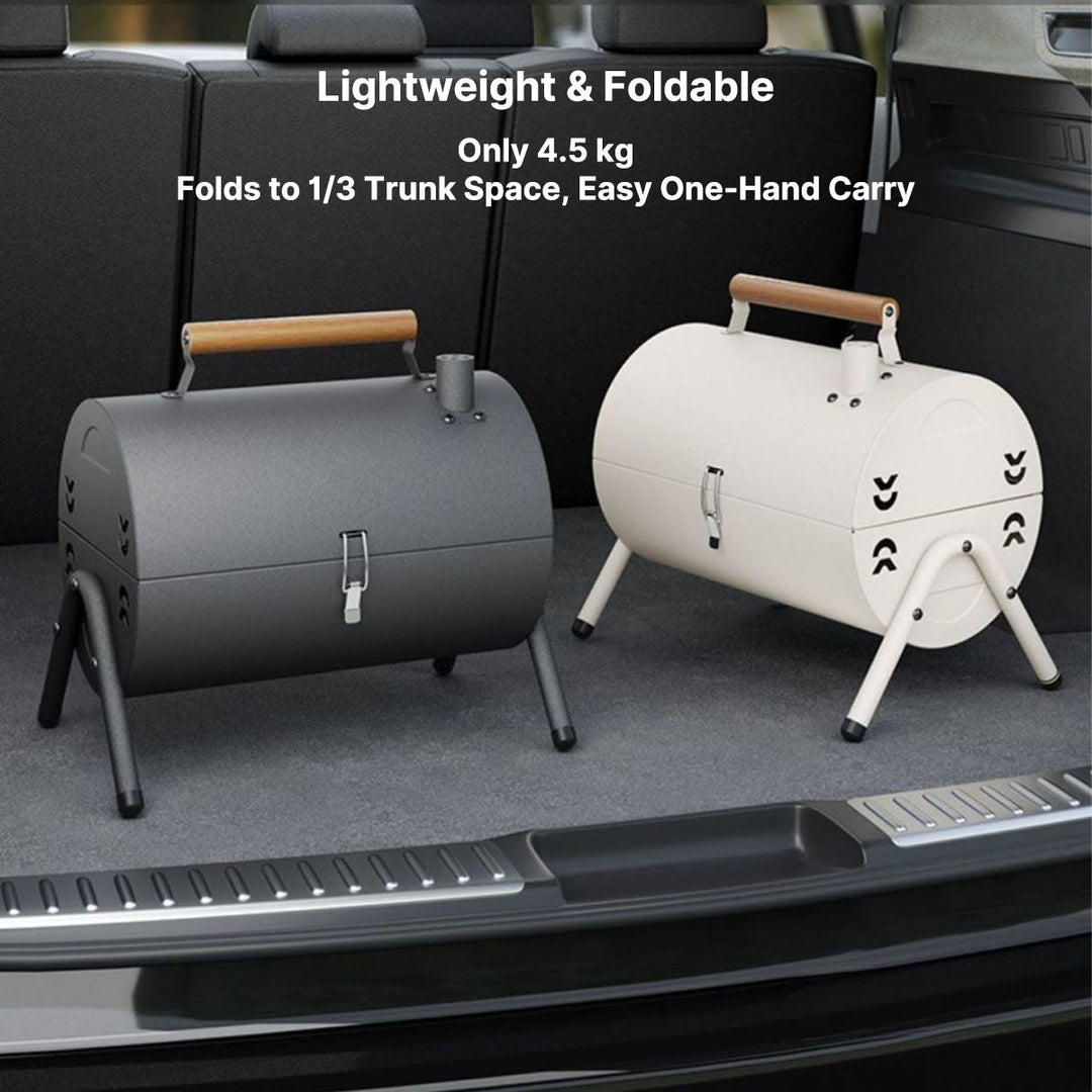 Outdoor cooking charcoal grill, small and portable, great for picnics and travel.