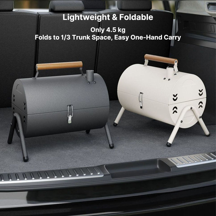 Outdoor cooking charcoal grill, small and portable, great for picnics and travel.