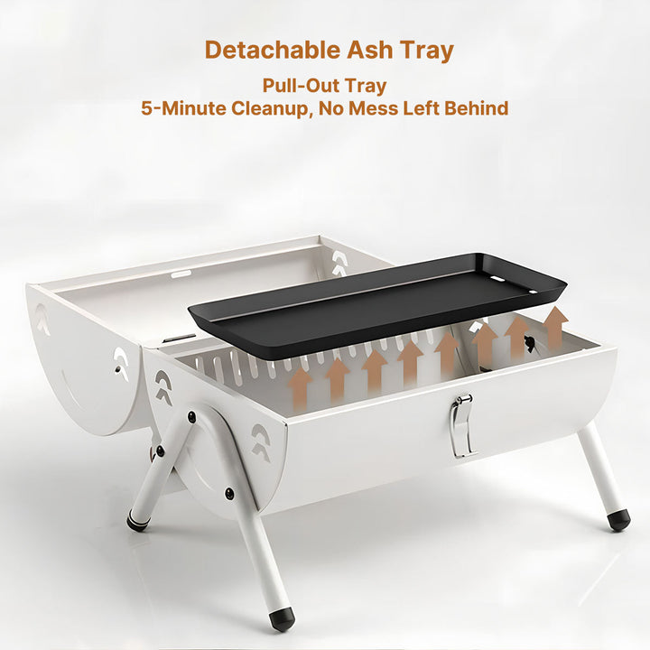 Portable camping charcoal grill with a sturdy build, designed for easy setup.