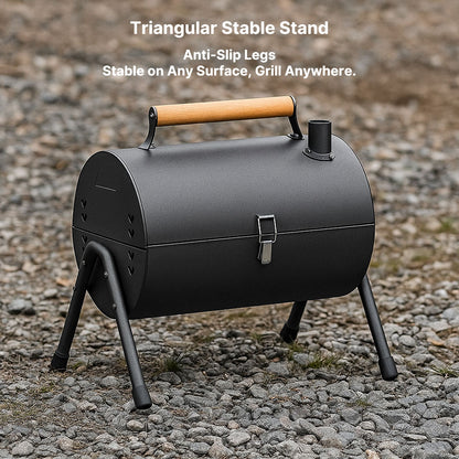 Travel-friendly charcoal BBQ grill, compact size perfect for any outdoor adventure.