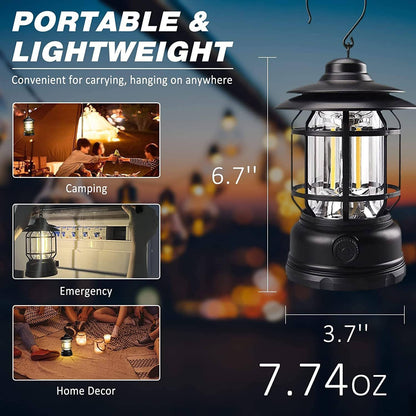 Versatile portable COB lantern, stepless dimming, perfect for outdoor lighting needs