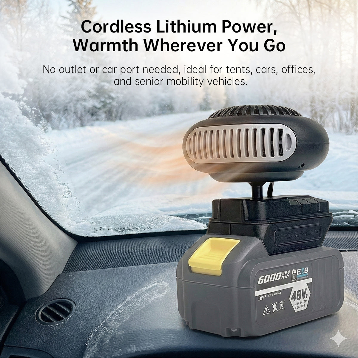 Compact cordless heater, providing quick 3-second warmth for any room or emergency situation.