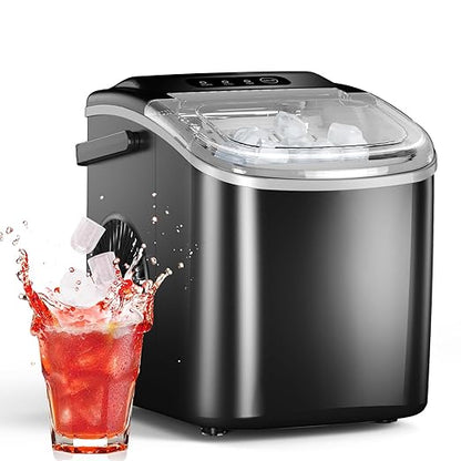 Portable countertop ice maker with scoop. Enjoy quick, efficient ice production for all your drinks.