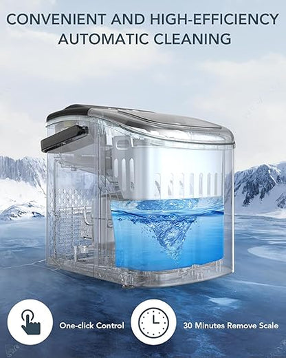 Small countertop ice machine with scoop. Get quick, fresh ice for any beverage, anytime.