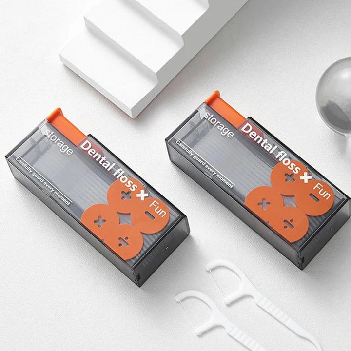 Unisex travel floss dispenser with 10 auto-eject picks. Compact oral care for dental hygiene on the go.