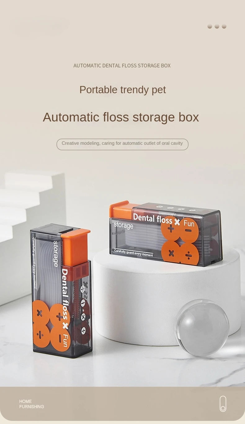 Portable dental floss dispenser with 10 individual auto-eject sticks. Essential for daily dental hygiene.