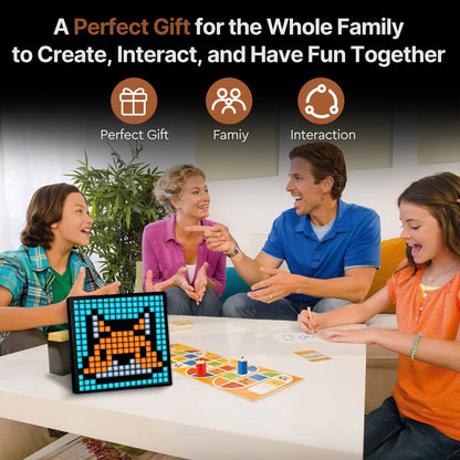 Portable pixel art display with an alarm clock, making it a versatile bedroom accessory