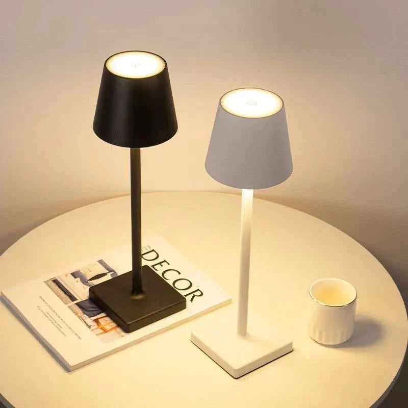 Portable Dimmable LED Table Lamp, perfect for indoor/outdoor wireless lighting. Rechargeable modern design.