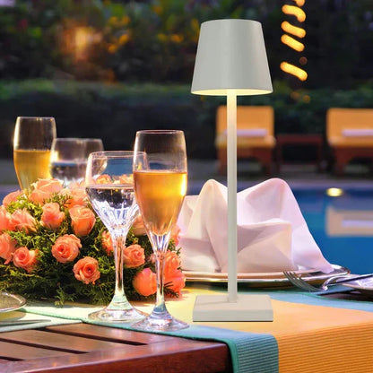 Modern home decor portable LED table lamp, dimmable for accent lighting. Wireless & rechargeable.
