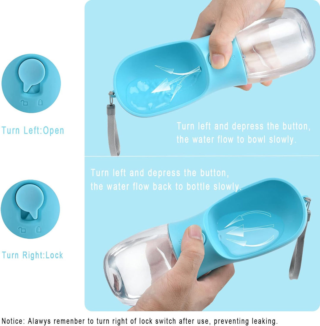 Unisex pet travel bottle: a combined dog water dispenser and food container for hassle-free trips.