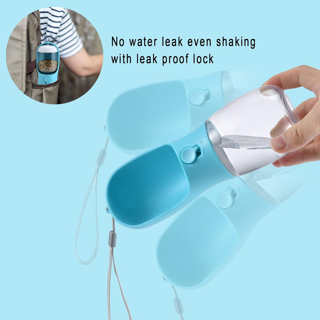 Portable pet hydration bottle & food bowl. Keeps dogs refreshed & fed during outdoor adventures.