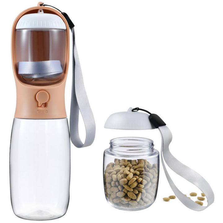 Hydration and food solution for dogs: portable water bottle & food container for all travel needs.