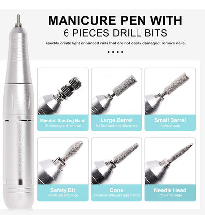 Professional electric nail file with 45000 RPM, quiet operation. Ideal for gel, acrylic & natural nail polishing.