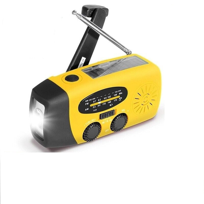 High-performance emergency radio, solar, hand crank, NOAA, power bank, and flashlight for any situation.