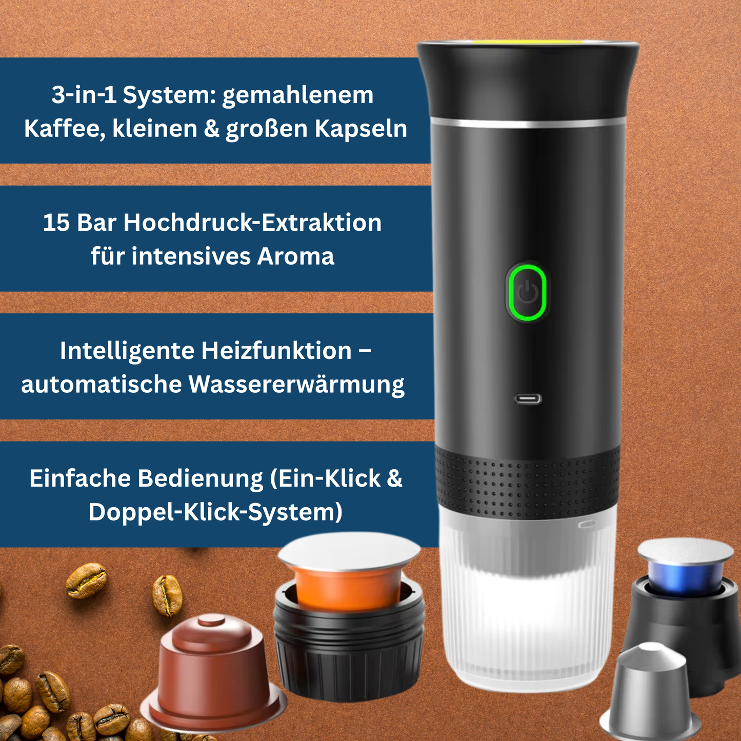 Unisex travel coffee maker, sleek design, ideal for camping, hiking, or road trips