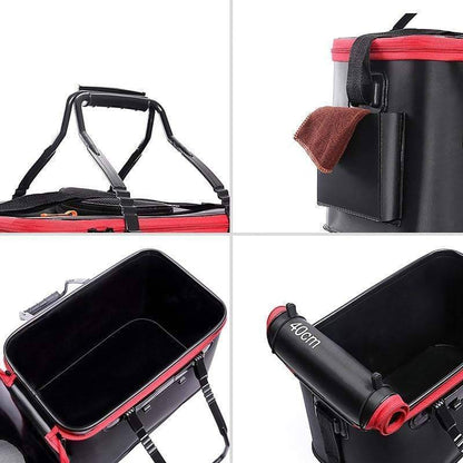 Durable EVA fishing bucket for fish storage, featuring a reinforced handle and ample space for fishing accessories.