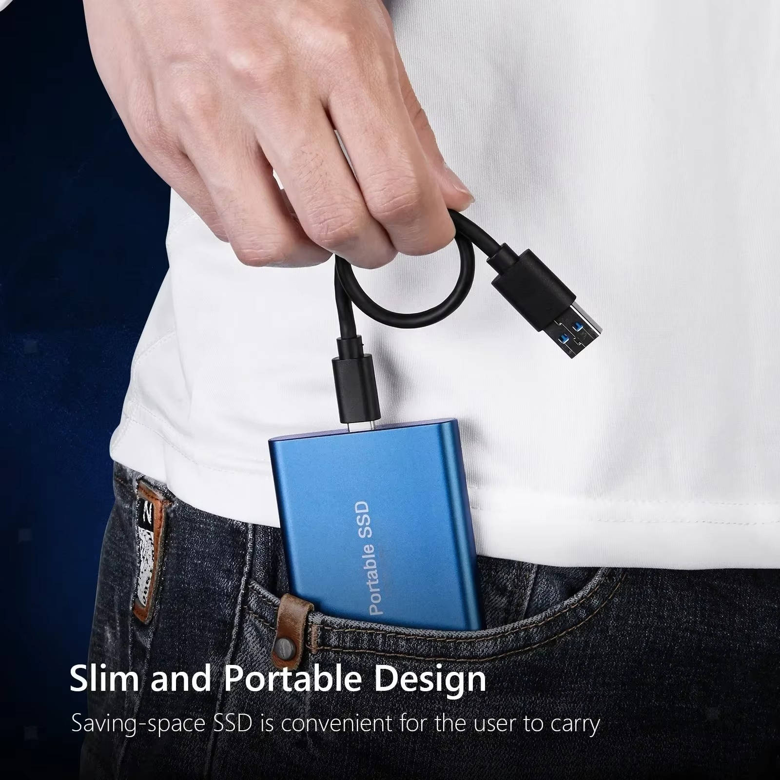 Large capacity portable SSD for storing extensive digital media, documents, and system backups.