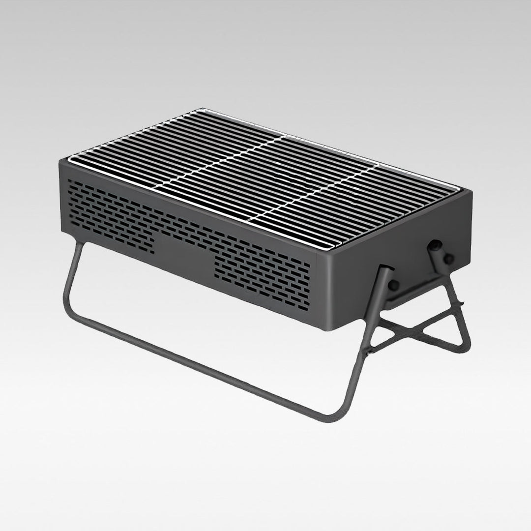 Portable foldable charcoal BBQ grill set for camping & outdoor cooking