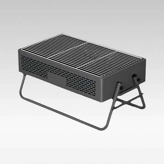 Portable foldable charcoal BBQ grill set for camping & outdoor cooking