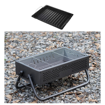 Charcoal camping grill, foldable design with included BBQ tools for ease