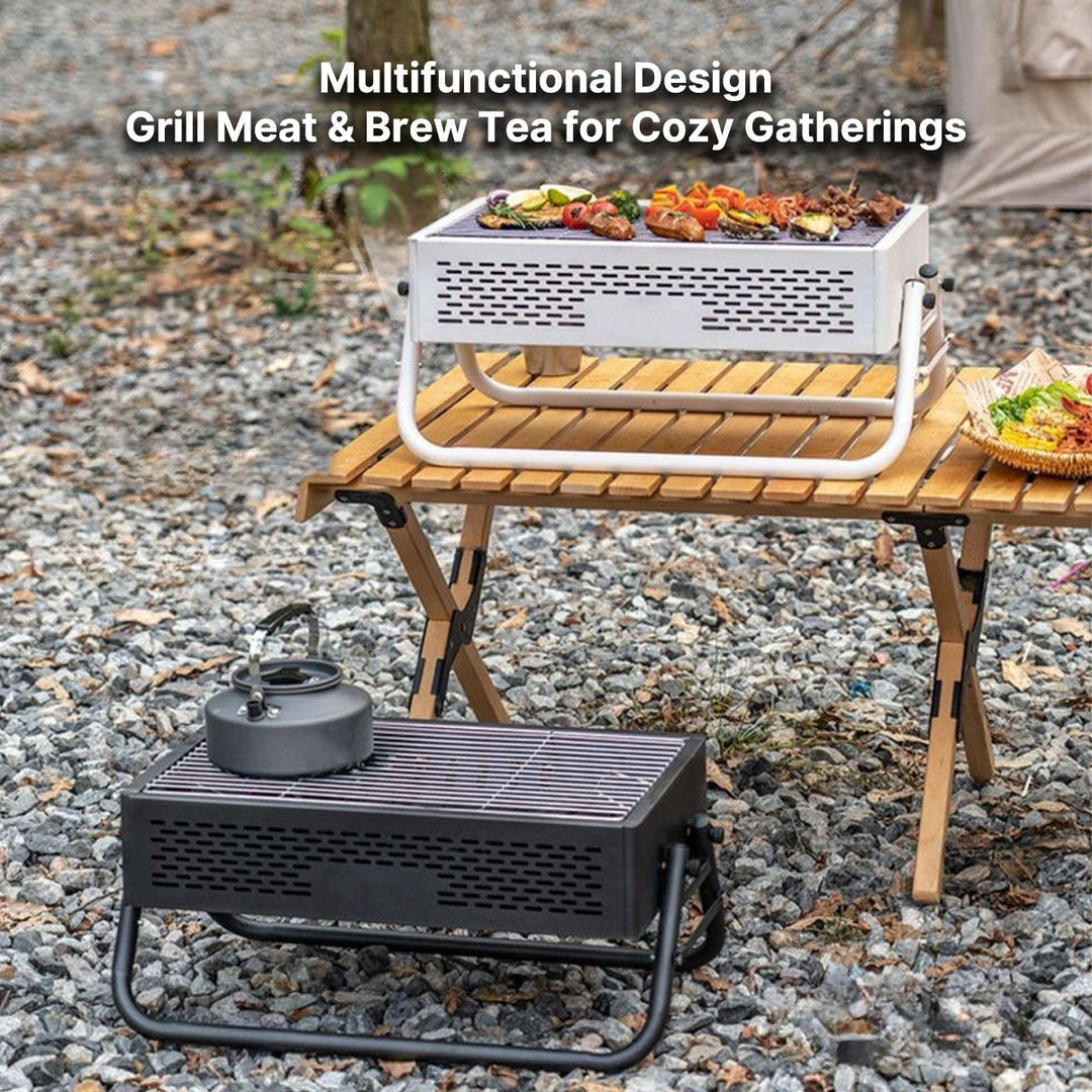 Compact foldable grill, ideal for camping adventures and backyard BBQs