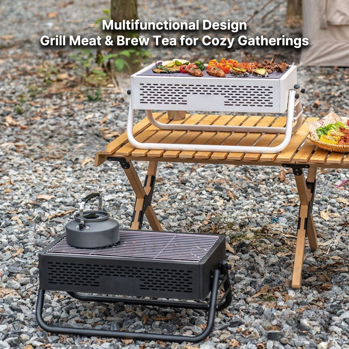 Compact foldable grill, ideal for camping adventures and backyard BBQs