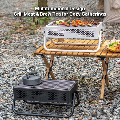 Compact foldable grill, ideal for camping adventures and backyard BBQs