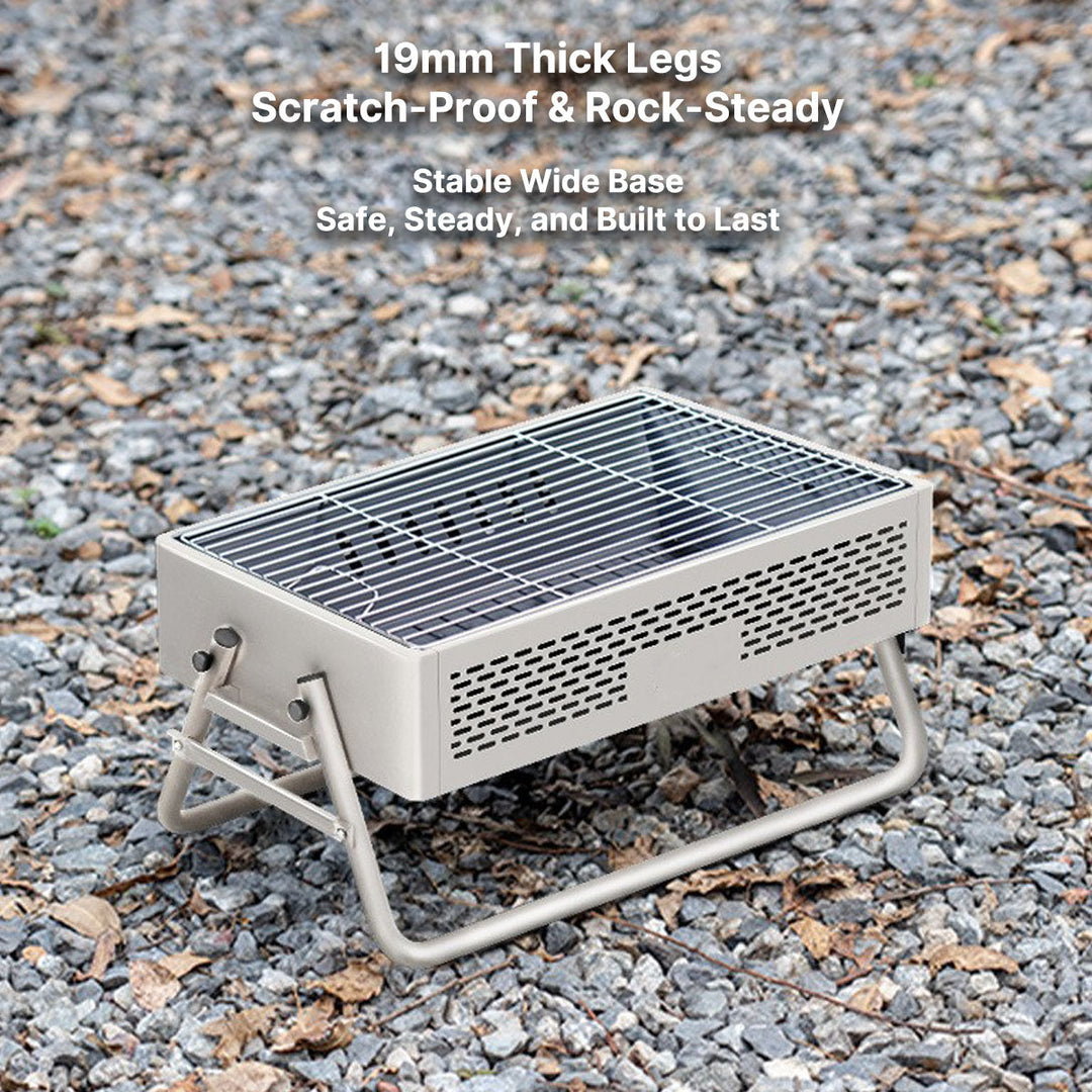 Portable BBQ grill with stand, smokeless cooking for outdoor enthusiasts