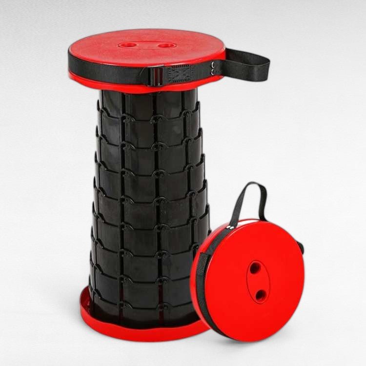 Adjustable black foldable stool, portable and space-saving, for various outdoor activities
