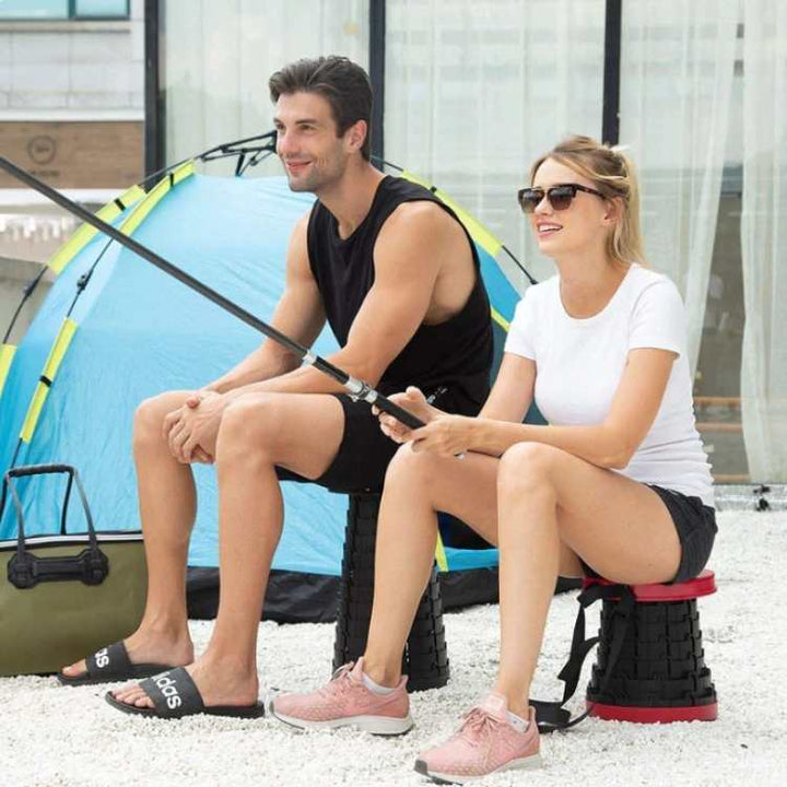 Adjustable height retractable stool, compact and easy to carry, ideal for outdoor events