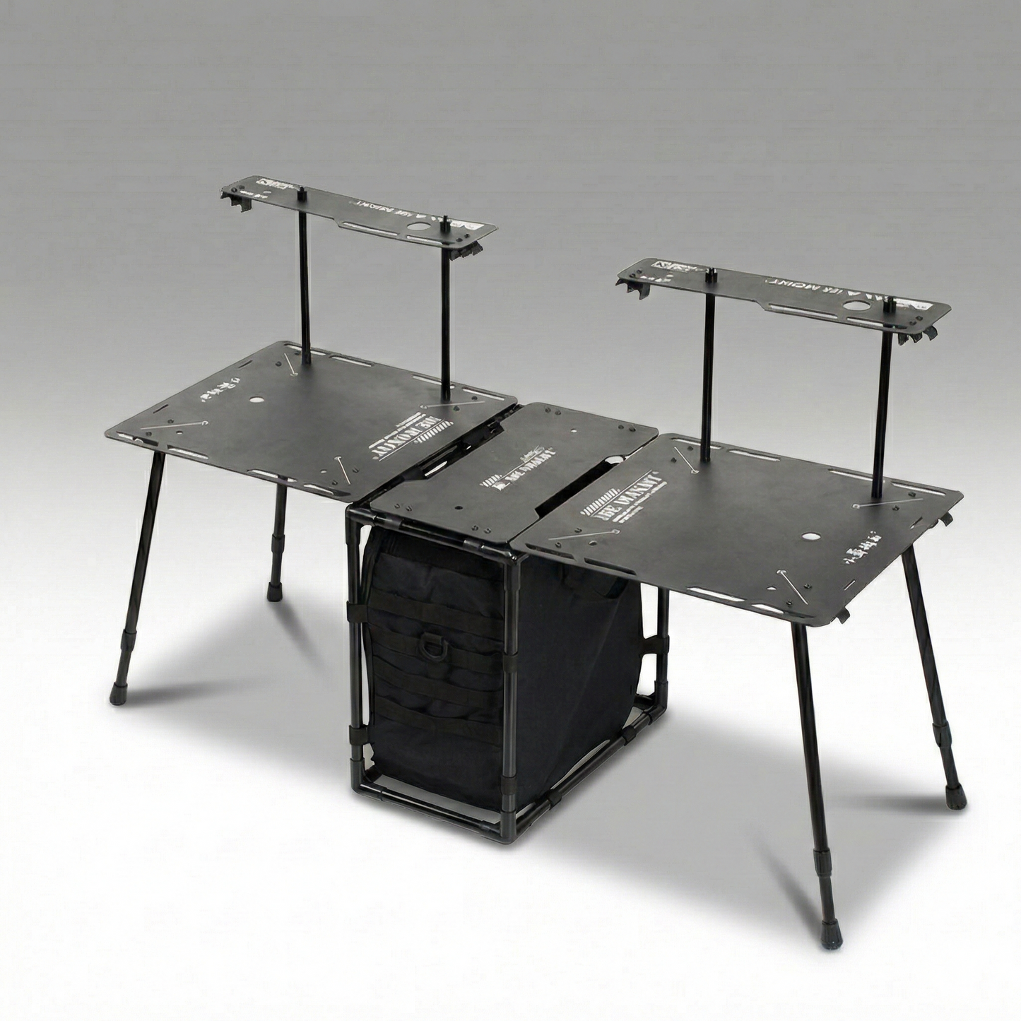 Portable folding camping table with 30L storage bag, ideal for outdoor camping essentials, front view