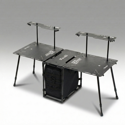 Portable folding camping table with 30L storage bag, ideal for outdoor camping essentials, front view