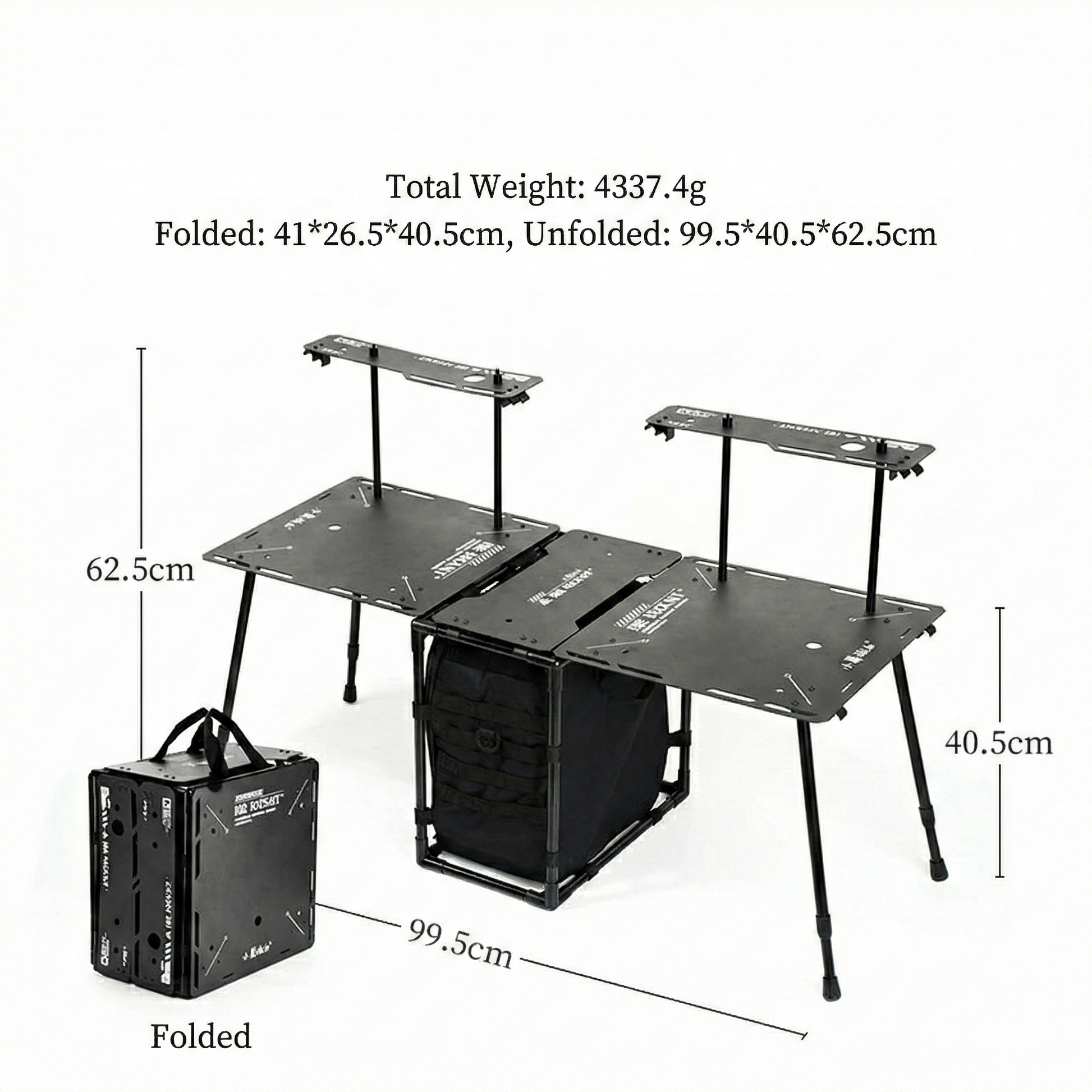 Overhead shot of the portable folding camping table with empty surface, ready for camping use, outdoor gear