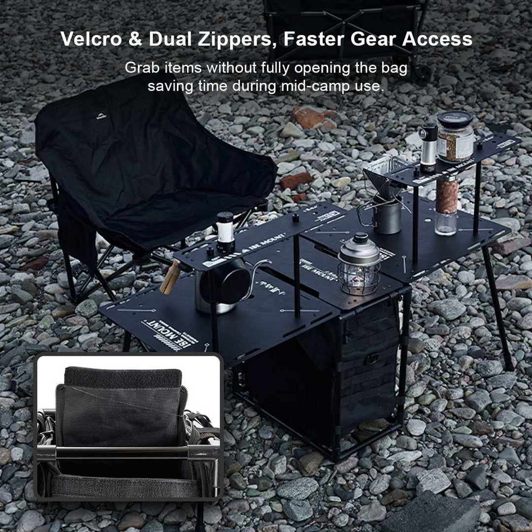 Camping table with 30L storage bag, showcasing its lightweight and portable design for easy carrying